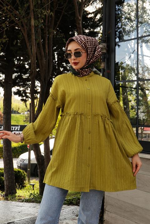 Bel Detaylı Gömlek Yağ Yeşili