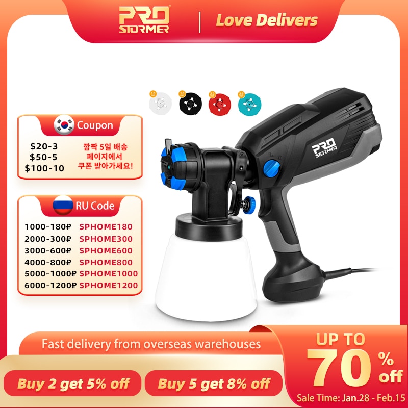600W Electric Spray Gun 4 Nozzle Sizes 1000ml HVLP Household Paint Sprayer Flow Control Airbrush Easy Spraying by PROSTORMER|Spray Guns|   - AliExpress
